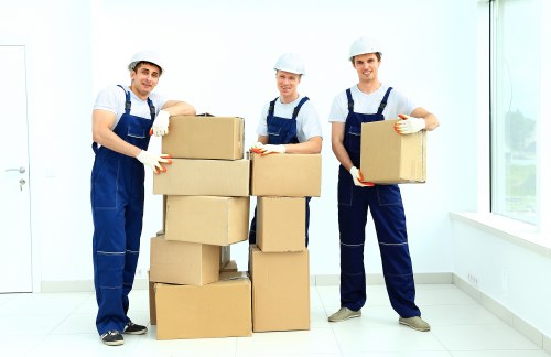 Boxes and furniture organised for a house move in Ruxley