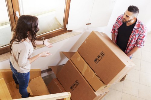 Packed furniture and boxes for a house move in Ruxley